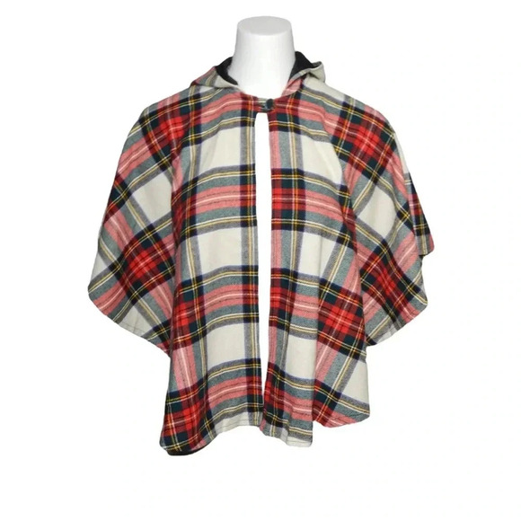 O'NEIL of Dublin Ireland Girls Hooded Cape Poncho Stewart Tartan Dress Size L - Picture 2 of 8